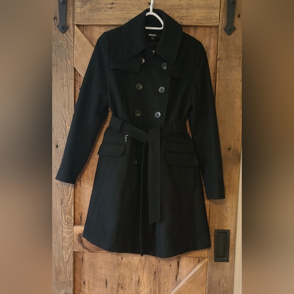 DKNY double-breasted black pea coat size 10 - Picture 1 of 3